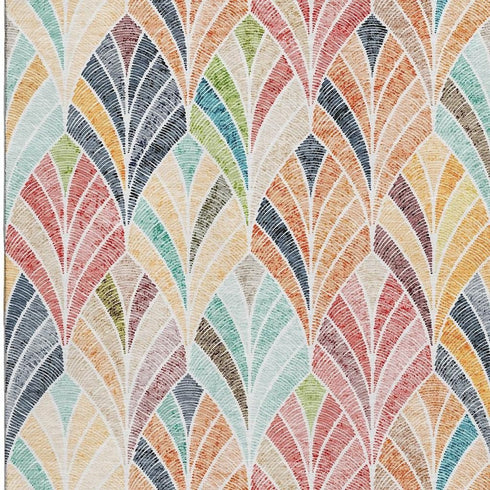 8' X 10' Orange Gold And Blue Geometric Washable Area Rug With UV Protection