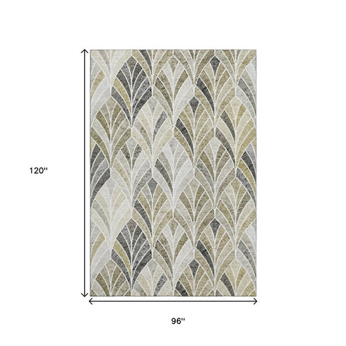 8' X 10' Taupe And Ivory Geometric Washable Area Rug With UV Protection