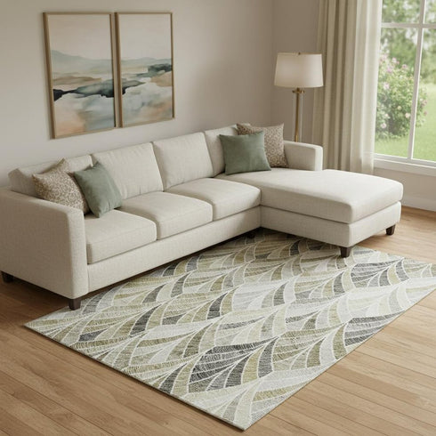 8' X 10' Taupe And Ivory Geometric Washable Area Rug With UV Protection