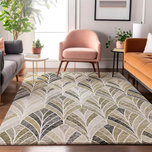8' X 10' Taupe And Ivory Geometric Washable Area Rug With UV Protection
