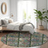 8' Fern Green Purple And Teal Medallion Washable Round Rug With UV Protection