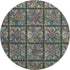 8' Fern Green Purple And Teal Medallion Washable Round Rug With UV Protection
