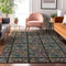 9' X 12' Fern Green Purple And Teal Medallion Washable Area Rug With UV Protection