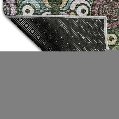 9' X 12' Fern Green Purple And Teal Medallion Washable Area Rug With UV Protection