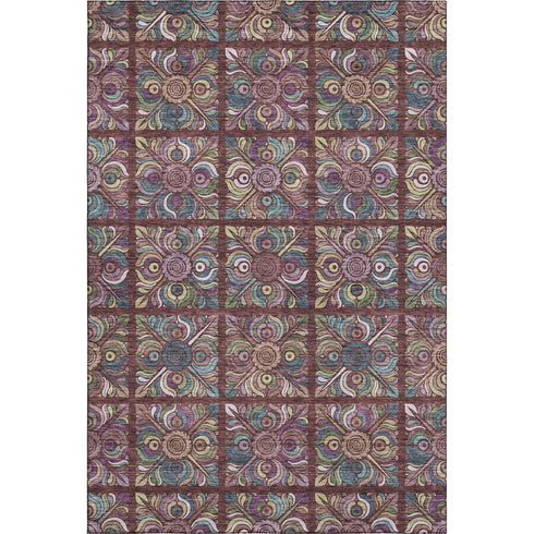 8' X 10' Rust Purple And Teal Medallion Washable Area Rug With UV Protection