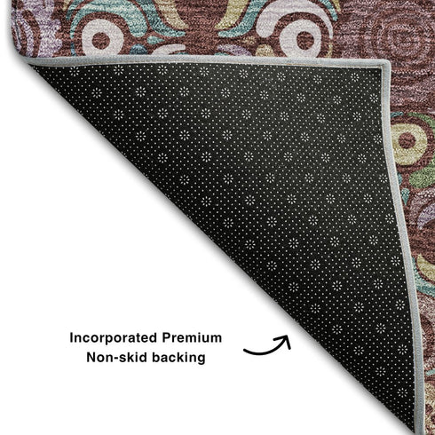 8' X 10' Rust Purple And Teal Medallion Washable Area Rug With UV Protection