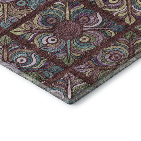 8' X 10' Rust Purple And Teal Medallion Washable Area Rug With UV Protection