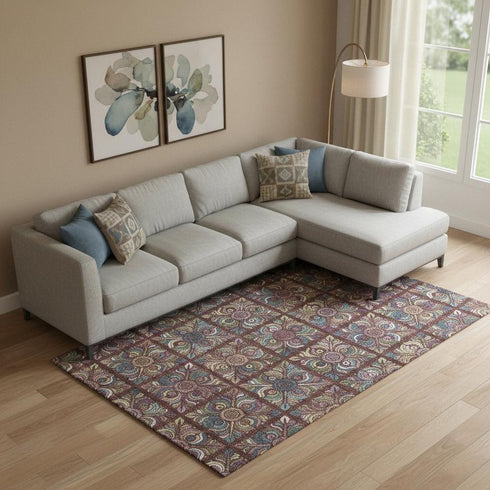 8' X 10' Rust Purple And Teal Medallion Washable Area Rug With UV Protection