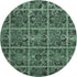 8' Green And Charcoal Medallion Washable Round Rug With UV Protection