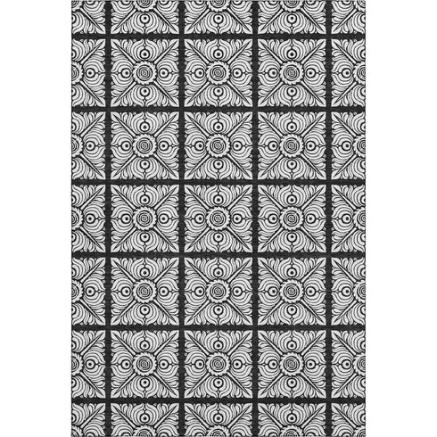 5' X 8' Black And Ivory Medallion Washable Area Rug With UV Protection