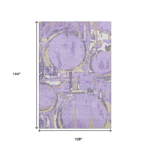 9' X 12' Lavender Beige And Gray Geometric Washable Area Rug With UV Protection