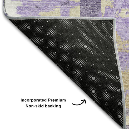 9' X 12' Lavender Beige And Gray Geometric Washable Area Rug With UV Protection