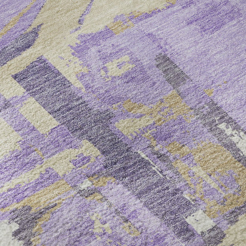 9' X 12' Lavender Beige And Gray Geometric Washable Area Rug With UV Protection