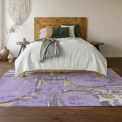 9' X 12' Lavender Beige And Gray Geometric Washable Area Rug With UV Protection