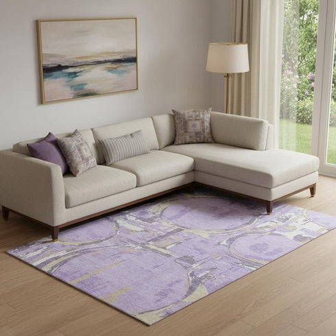 9' X 12' Lavender Beige And Gray Geometric Washable Area Rug With UV Protection