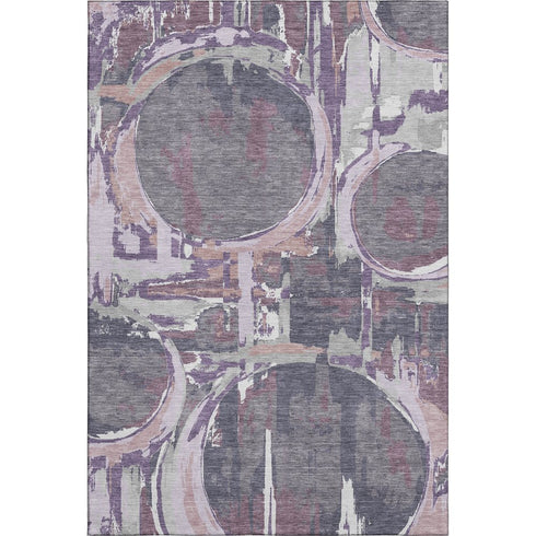 5' X 8' Purple Gray And Lavender Geometric Washable Area Rug With UV Protection