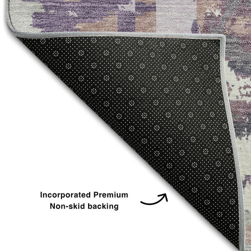 5' X 8' Purple Gray And Lavender Geometric Washable Area Rug With UV Protection
