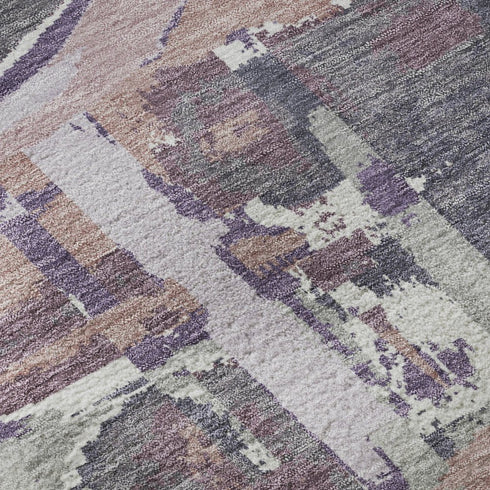 5' X 8' Purple Gray And Lavender Geometric Washable Area Rug With UV Protection