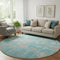 8' Teal Taupe And Beige Geometric Washable Round Rug With UV Protection