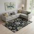 8' X 10' Black Silver And Beige Floral Washable Area Rug With UV Protection