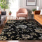 9' X 12' Black Silver And Beige Floral Washable Area Rug With UV Protection