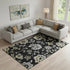 9' X 12' Black Silver And Beige Floral Washable Area Rug With UV Protection