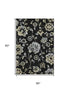 9' X 12' Black Silver And Beige Floral Washable Area Rug With UV Protection