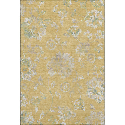 8' X 10' Gold And Silver Floral Washable Area Rug With UV Protection