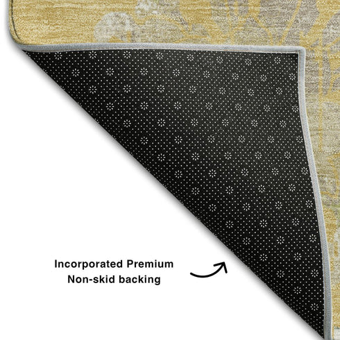 8' X 10' Gold And Silver Floral Washable Area Rug With UV Protection