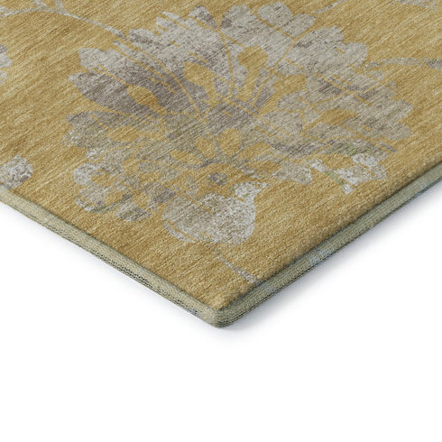 8' X 10' Gold And Silver Floral Washable Area Rug With UV Protection