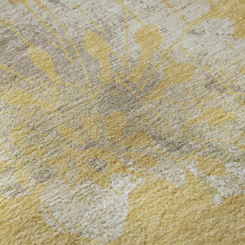 8' X 10' Gold And Silver Floral Washable Area Rug With UV Protection