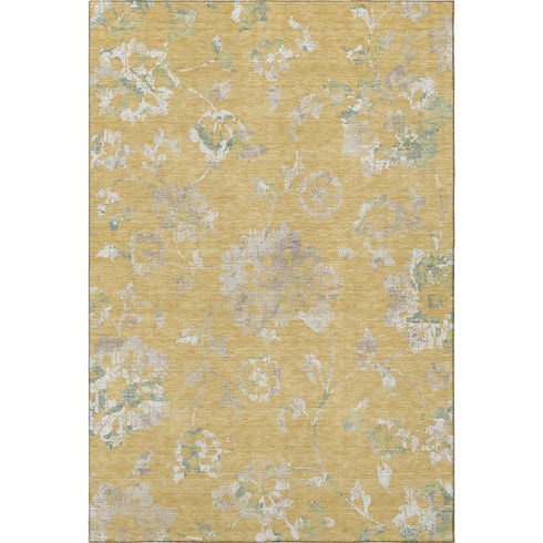 8' X 10' Gold And Silver Floral Washable Area Rug With UV Protection