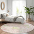 8' Pink And Green Floral Washable Round Rug With UV Protection