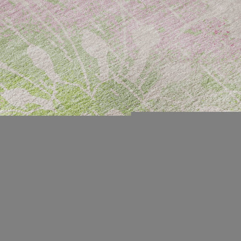 8' X 10' Pink And Green Floral Washable Area Rug With UV Protection