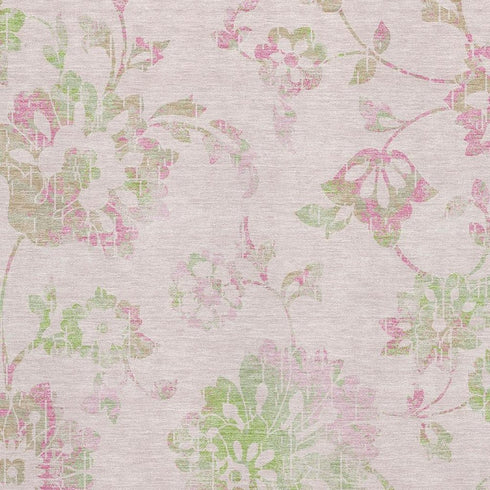 8' X 10' Pink And Green Floral Washable Area Rug With UV Protection