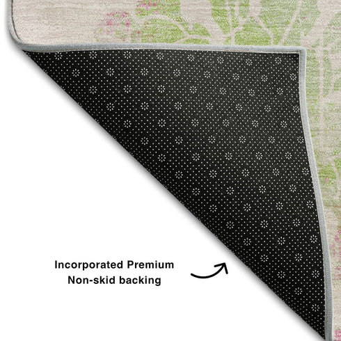 9' X 12' Pink And Green Floral Washable Area Rug With UV Protection