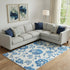 8' X 10' White And Blue Floral Washable Area Rug With UV Protection