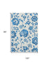 8' X 10' White And Blue Floral Washable Area Rug With UV Protection