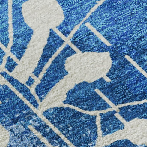 8' X 10' White And Blue Floral Washable Area Rug With UV Protection