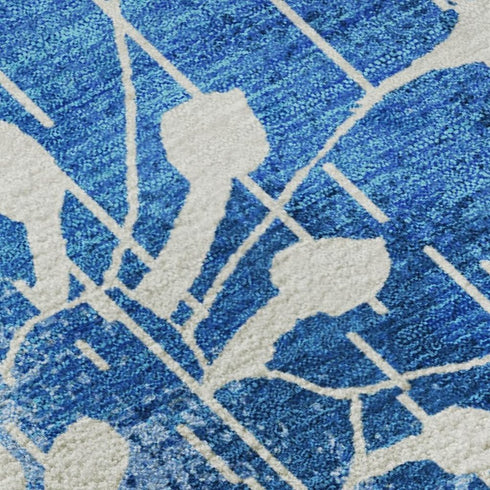 8' X 10' White And Blue Floral Washable Area Rug With UV Protection