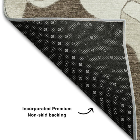 9' X 12' Brown And Ivory Floral Washable Area Rug With UV Protection