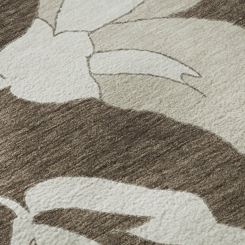 9' X 12' Brown And Ivory Floral Washable Area Rug With UV Protection
