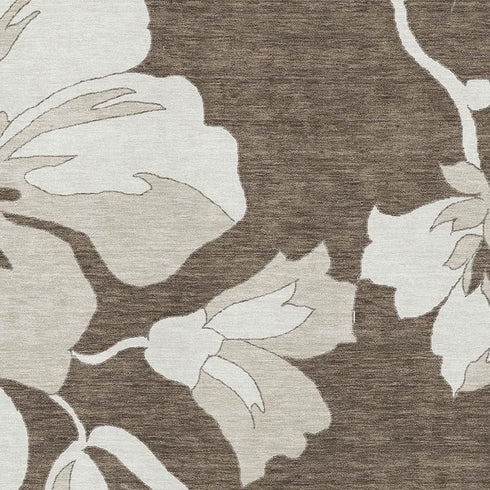 9' X 12' Brown And Ivory Floral Washable Area Rug With UV Protection