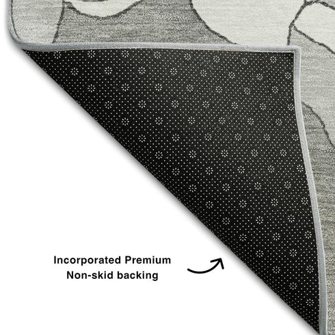 5' X 8' Gray And Silver Floral Washable Area Rug With UV Protection