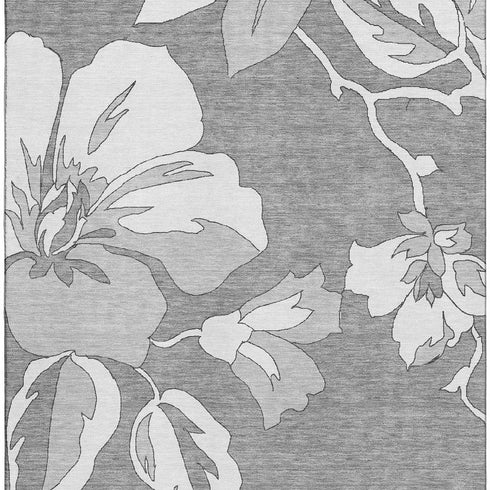 5' X 8' Gray And Silver Floral Washable Area Rug With UV Protection
