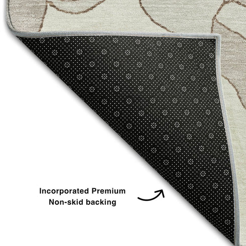 5' X 8' Ivory And Gray Floral Washable Area Rug With UV Protection