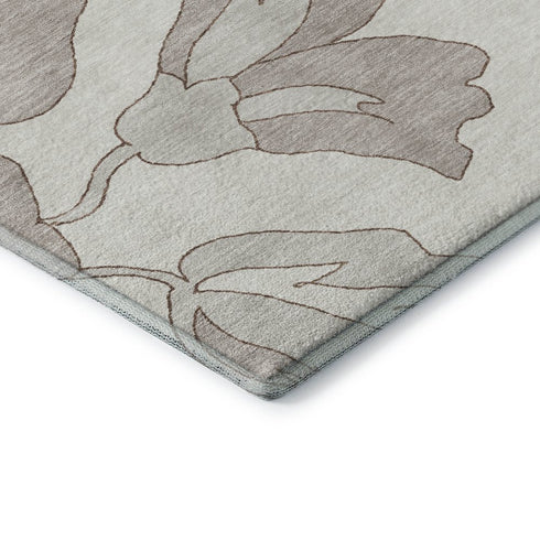 5' X 8' Ivory And Gray Floral Washable Area Rug With UV Protection