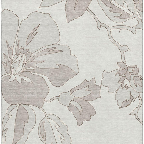 5' X 8' Ivory And Gray Floral Washable Area Rug With UV Protection