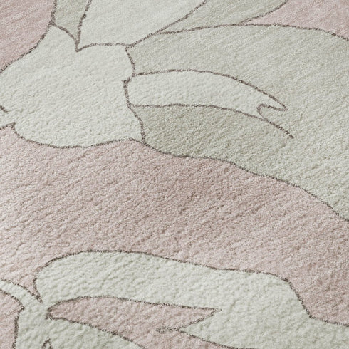 8' Pink And Ivory Floral Washable Round Rug With UV Protection