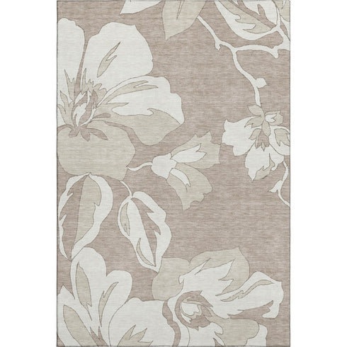 8' X 10' Taupe And Ivory Floral Washable Area Rug With UV Protection